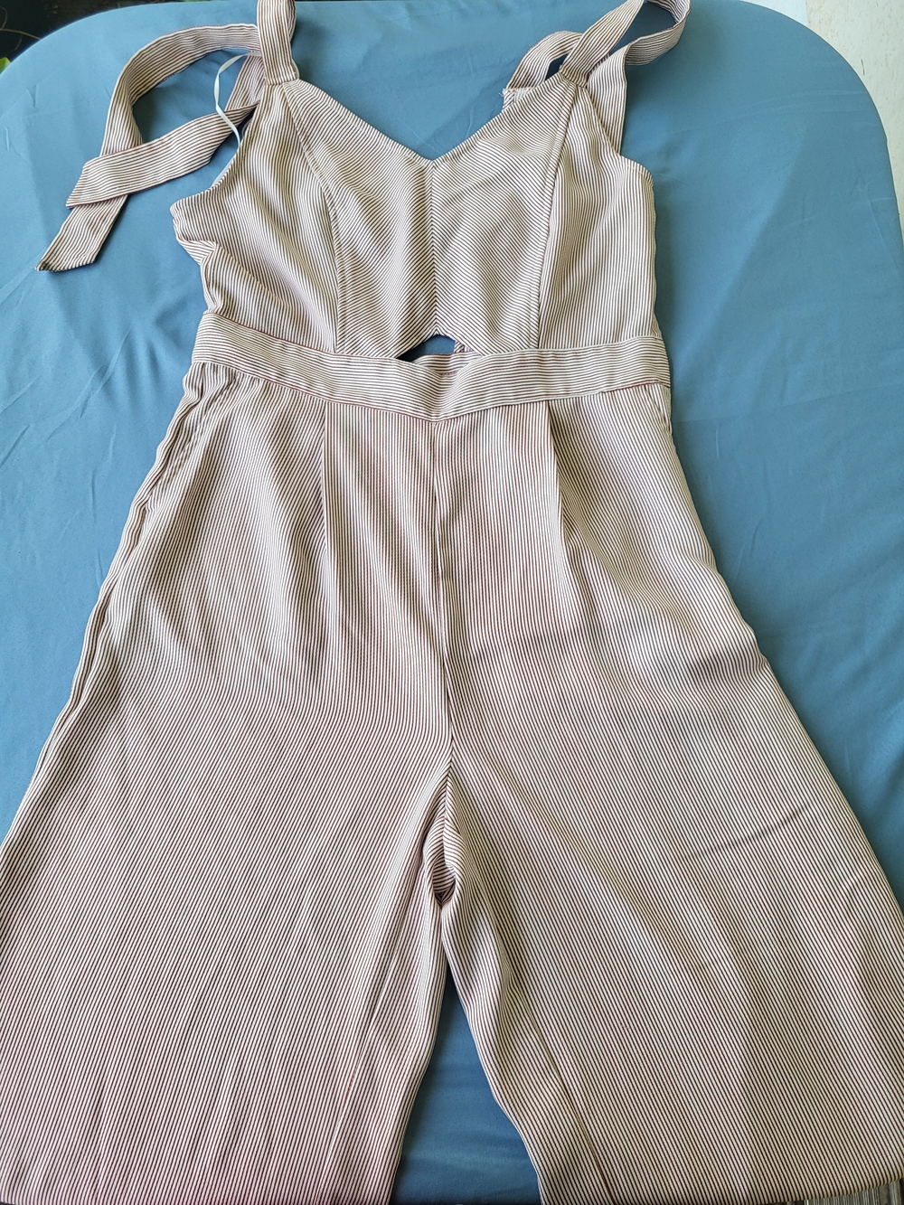 Kaari Blue Blush Tie-Shoulder Ribbed Jumpsuit